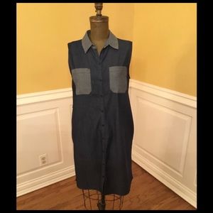 Denim Midi Button Front Dress Fits L/XL (NWOT)